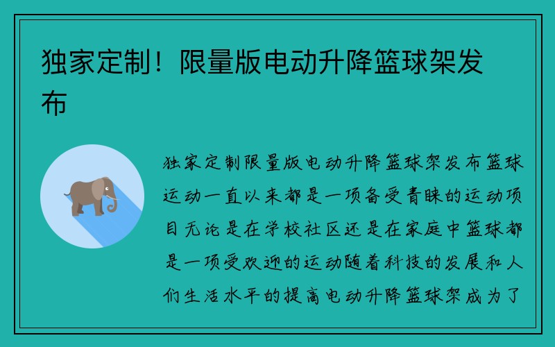 独家定制！限量版电动升降篮球架发布